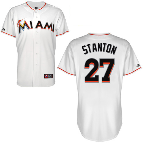 Giancarlo Stanton #27 Youth Baseball Jersey-Miami Marlins Authentic Home White Cool Base MLB Jersey
